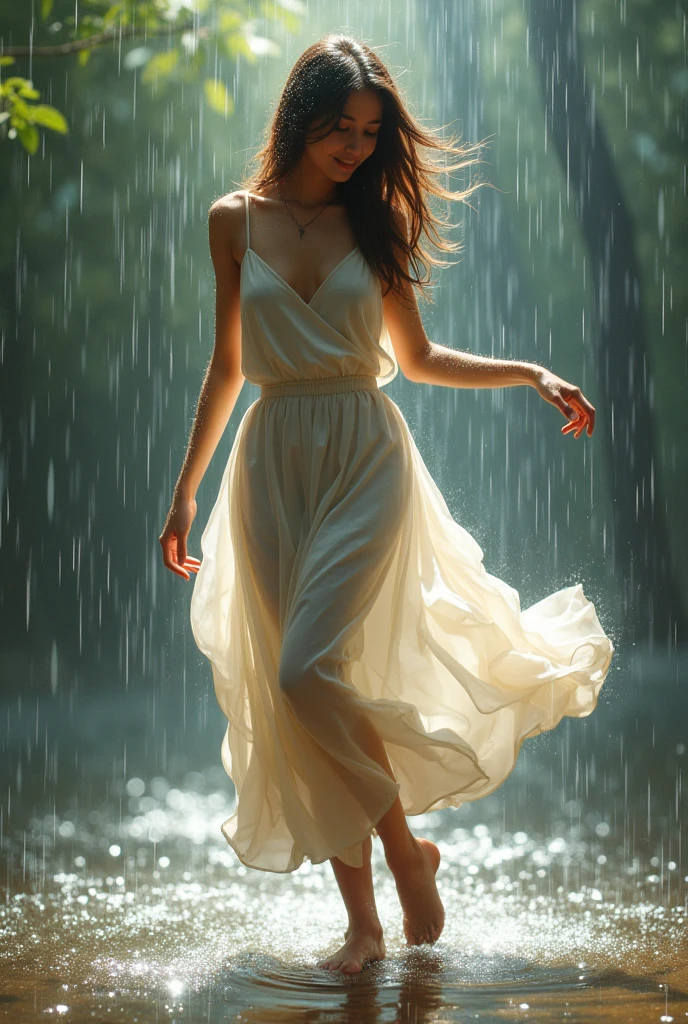 Soul Dancer Mark,A blond in tiny miniskirt dancing alone in the rain,soul,Barefoot,Loose and worn clothes,Professional ballet movements,Fingertips 1 butterfly,Very contagious,Splash,Light and Shadow,Minimalism,artistic conception,Clean background