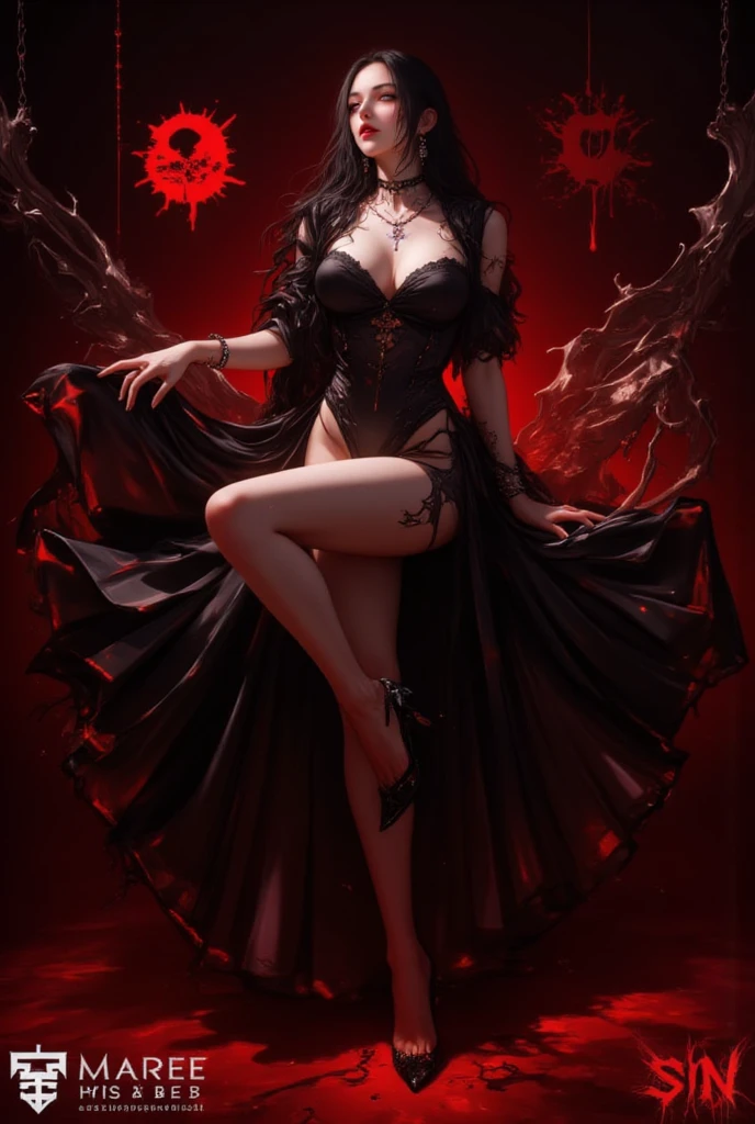 Realistic Digital Painting with Concept Art Elements"," digital painting," "concept art," "realistic," "high detail", "muscular",, "high-res", "ominous aura,", "8k resolution", "oil painting", "darker tone" , "dark saturation" ,"dark feeling", "concept art" , "detailed features" , "detailed eyes" , "1girl" , "cold eyes" , "brown eyes" , "Boss cut" , dirt blonde hair" , "tattooed bicep" , "feminine yet masculine charm" , "wrist bracelets" "choker" , "puckered lips" , "large size breasts" , "perfectly proportioned" , "short cut" , "burgundy hair color" , "business suit" , "full body shot" , "yakuza boss" , "smoking a pipe"