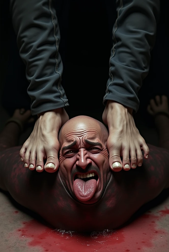 A handsome,Orc with abs tied to the sofa,Shoes taken off,Revealing two big bare feet,Both feet are locked in the foot,Feet raised,Soles facing forward,Five toes tied with rope in foot,His hands were tied tightly to one end of the sofa.,His upper body was stripped,Wearing only a pair of trousers,Being tickled by a man in a cap,His armpits were constantly tickled by feathers.,The soles of his feet were being scratched by two brushes.,The toes are also tickled by the feathers growing from the toes.。The abdomen is scratched with a brush,And he laughed,Struggling hysterically,Swinging his two feet,I want to escape from this nightmare.,But can only endure the punishment of being tickled。*(Have an expression of laughing like being tickled,Keep your feet elevated,The soles of your feet should face the screen)