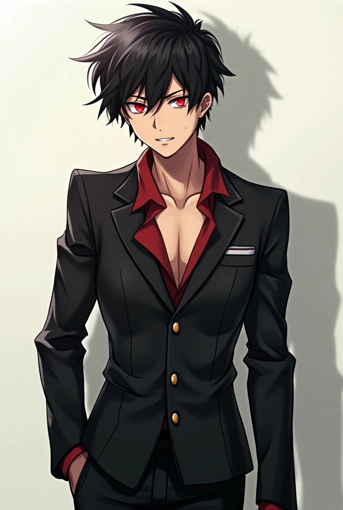 masterpiece, best quality, game cg, 1boy, solo, male focus, looking at viewer, depth of field, diablo_tensei_shitara, black hair, yellow eyes, multicolored hair, streaked hair, red hair, colored sclera, black sclera, , grimdark, shirtless, lean muscle
