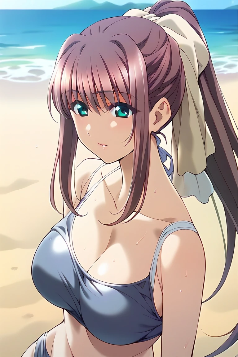 Anime illustration Aoikan, 1 person, pink backless dress, Big Breasts、 blush, Cute Smile Open your mouth, Are standing, (She walked along the starry beach at night, touched the water with bare feet, and came closest to that smile), barefoot, Two Arms, (cinematic angle:1.1),