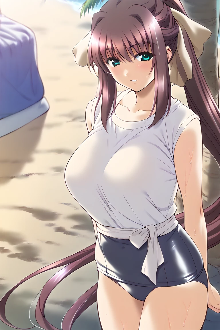 at a country road, winding path, scenic drive, peaceful, monika, green eyes, brown hair, very long hair, ponytail, hair ribbon, white ribbon, <lora:ddlc:1>, Naughty, A mischievous grin, a wink, and a playful attitude, (mummy costume, bandages, bandaged head, bandaged arm, bandaged leg), <lora:mummy_costume:0.4>, <lora:mummy_costume_v0.2:0.7>, looking at viewer, <lora:add_detail:0.3>