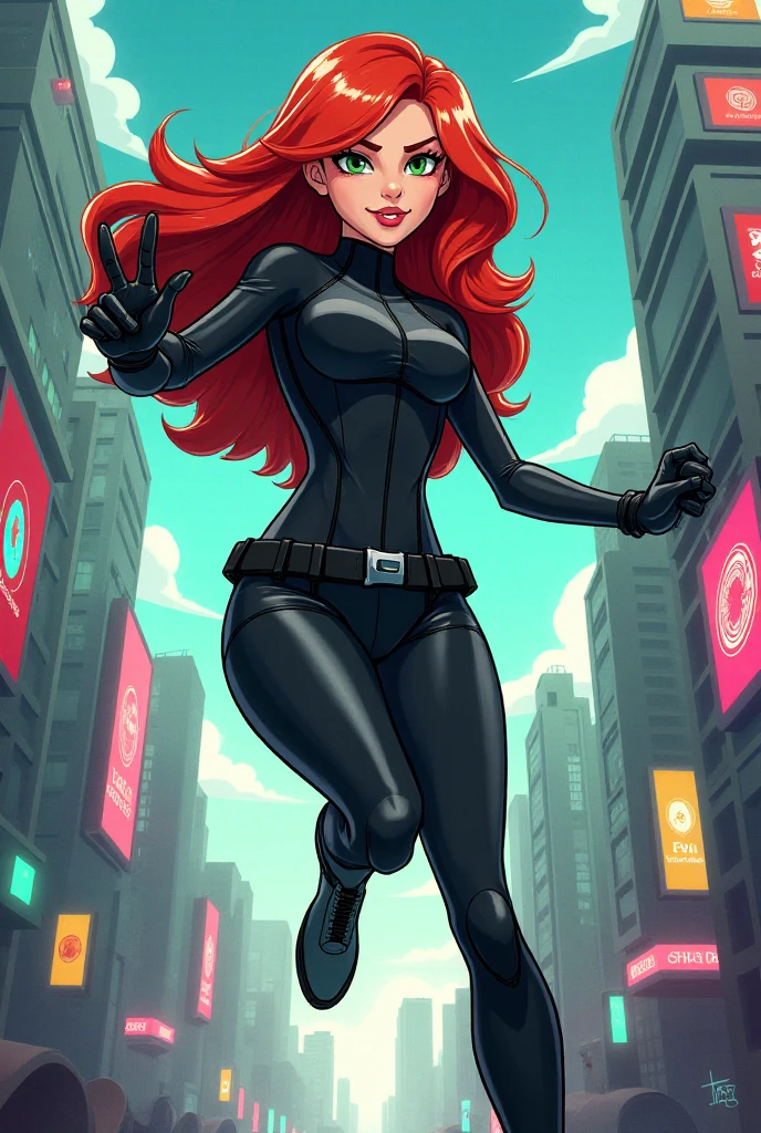 balsamique, masterpiece, best quality, 1girl, bodysuit, amputee, floating arm, flat chest, huge ass, red hair, long hair, curly hair, bangs, black lipstick, mascara, fang, robot arm, gloves, wine bottle, solo, knee boots, mechanical limb, small chest, night, street light, giant ass, jumping, torn suit,