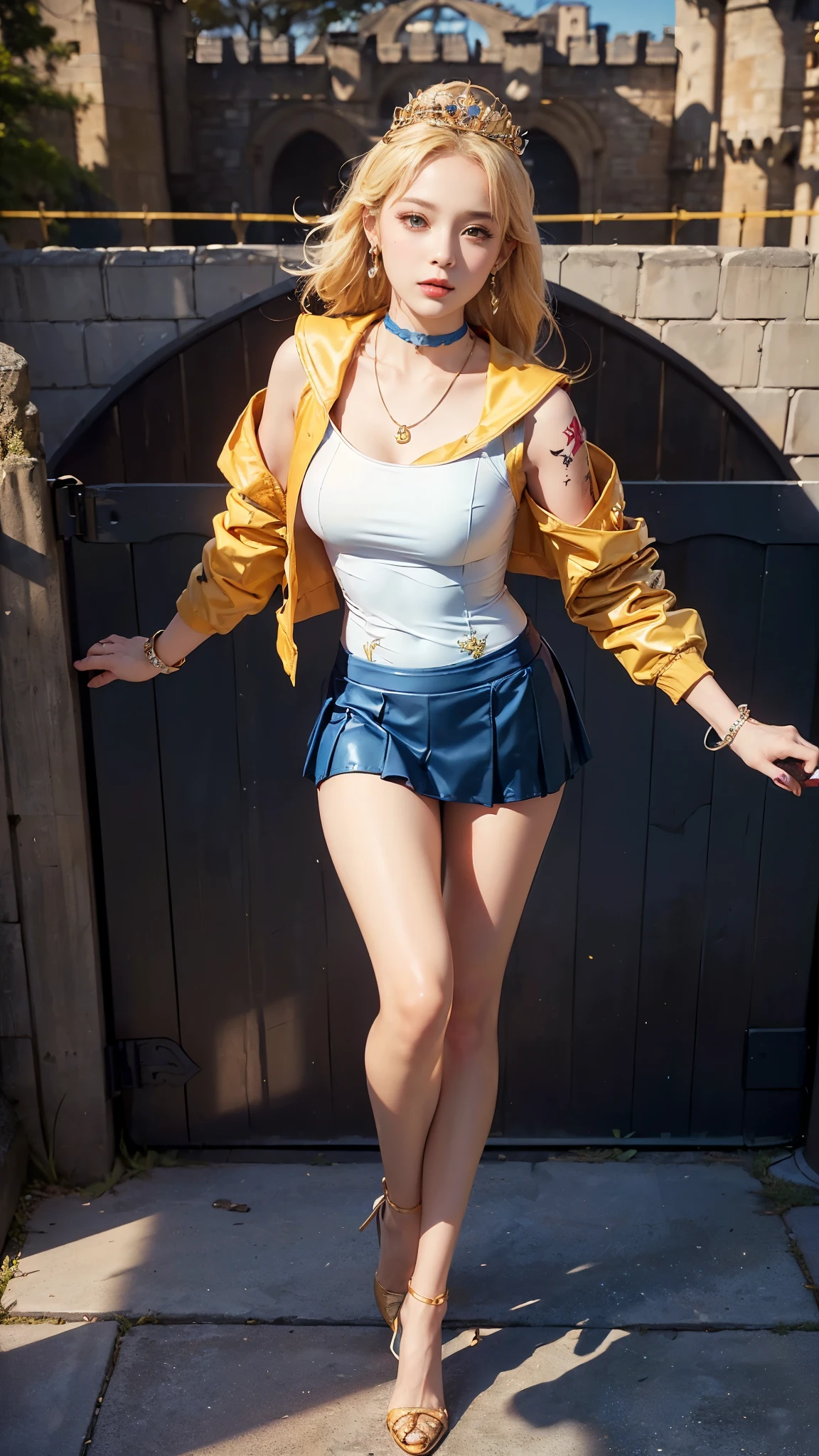 ((masterpiece)), ((highest quality)), (Very detailed), ((Very detailed)), 4K, (8k), highest quality, (beautiful), shape, Anime Style, Genuineistic, Genuine, (((whole body))), Thick outline, Clear contours, whole bodyの集中力, at the park, (Two Girls, Two cute girls), (The costume of the squadron heroine),beautiful金髪, beautiful brown eyes, ((beautiful eyes)), short hair, Big Breasts, A light smile, (Sentai heroine pose:1.5), Shiny, Shine