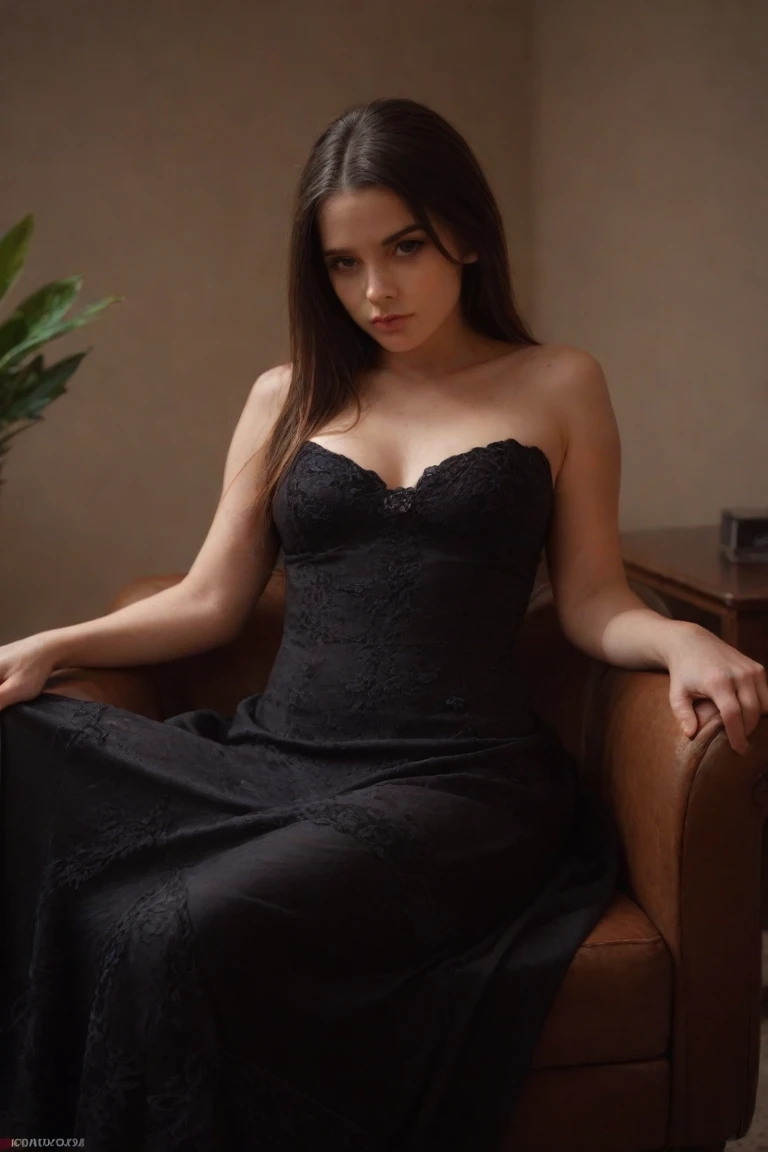 ((best quality)), ((masterpiece)), (detailed), perfect face realistic photo of beautiful woman with long dark brown hair, Russian, influencer, light freckles, dark brown eyes, big lips, no makeup, instagram, in a black dress, by Silvia Pelissero, tumblr, long luxurious flowing gown, 🤬 🤮 💕 🎀, detached sleeves, satin, !!! haute couture!!!, low cut dress, rips, professionally done, dressed in a beautiful, highly a detailed, 2021, extremely polished, very very very realistic, the best