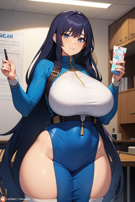 1 girl,High-cut underwear,((Low - Angle,Close your eyes,Cowboy Shot,from below:1.6,Navy blue school swimsuit,Name tag on the chest,Galewon,panties under pantyhose,pointybreasts,pubic hair,black pantyhose,cameltoe)),(Squat),(From directly below:1.7),((highest quality, Brilliant,8K, masterpiece :1.3)), (Realistic, photoRealistic:1.4),((Brown Skin)),(Very fine and beautiful skin),Very detailed,Cinematic lighting, Detailed light, Best Shadow, Dynamic Angle,(Super big boobs:1.6), Plump thighs, In the classroom
