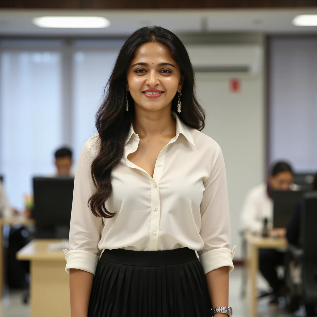 detailed skin, detailed face, detailed eyes, textured skins, cinematic composition, detailed background:1.2 ), BIBC, (extremely beautiful face, cute face, attractive feminine body, sexual expression), black hair woman standing in front door opened, a hyperrealistic office girl, cute , high school uniform, sat at her desk, wearing school uniform, blonde, beautiful black hair female, wearing school uniform, on front door