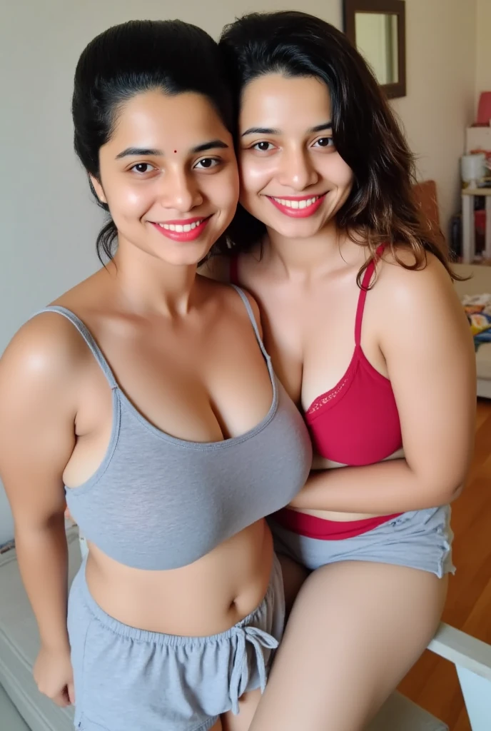 Foto RAW em sequencia, uma foto de uma adolescente 16anos, ((selfie da parte superior do corpo, feliz)), round face, indian woman and man, both hugging, black hair, wearing indian blue silk saree, big breast, a man squeezing her breast, her pov, in bed room mirror, looking to her side, mordendo dedo, rosto detalhado, planos de fundo detalhados pouco desfocados, luzes naturais, HDR, foto realista, foto profissional, flerte com o espectador, visual sexy, fotorrealista, Linda, pele natural, 8k UHD, alta qualidade, filmic grain, Fujifilm XT3