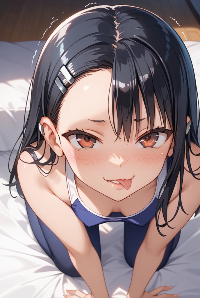 alone, One girl、Crown braids in the same color as your hair, hair ornaments, Hair Ribbon,(A light blue kimono with a red floral pattern and a red obi.)、Black Hair、(blush:1.8)、(Embarrassed look:2)、Slightly larger breasts、(Lying in bed)、Shoulders, chest and nipples are visible.、Wet pink panties and thighs visible、Sweat a lot、Spread your legs、(Looking up and closing his eyes:1.4)