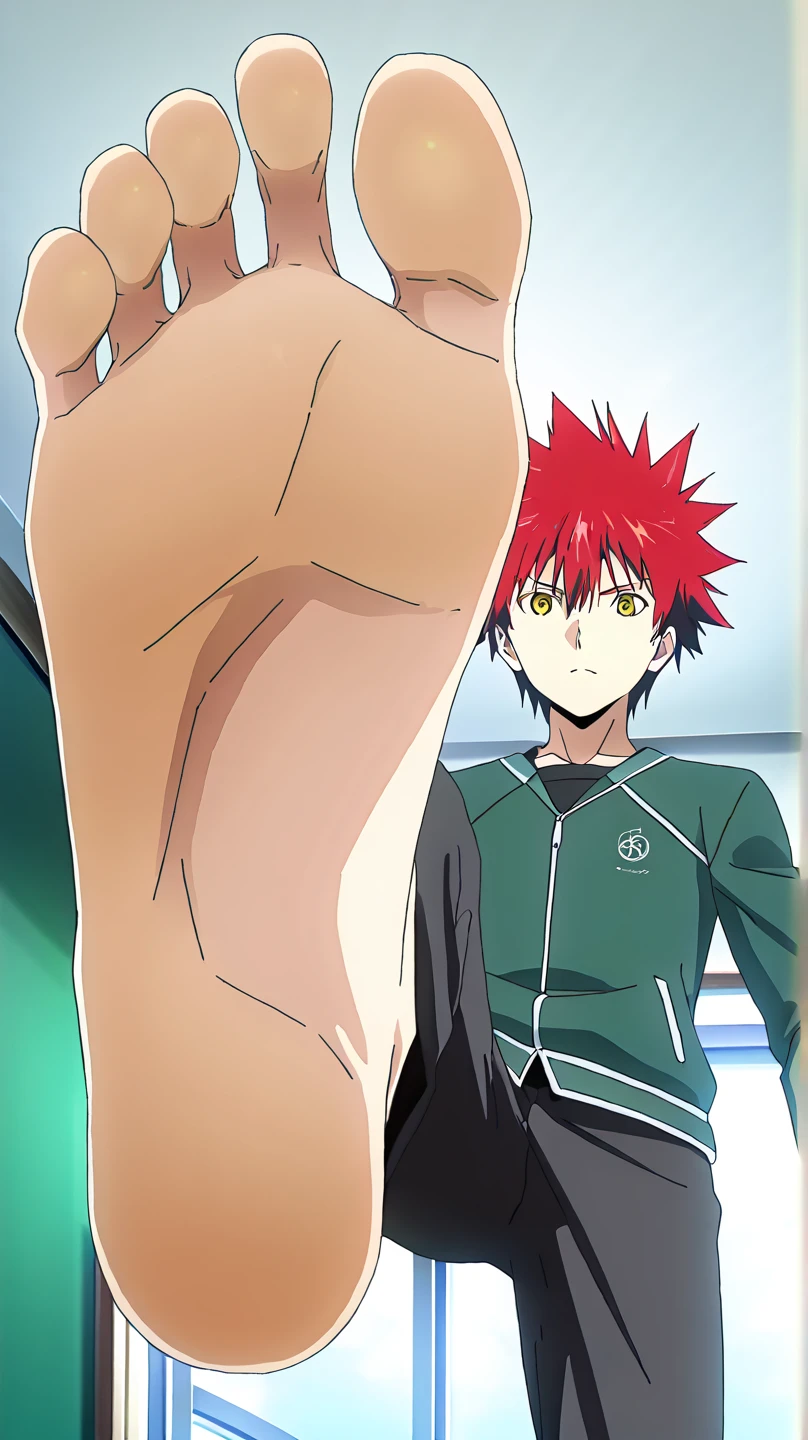 Nsfw, 1man, solo, yough, naked,soft muscles, sexi, hinata shoyo orange hair, dick uncut, squatting, ass pink anus. Full color, see at the camera, in front, balls with dick.