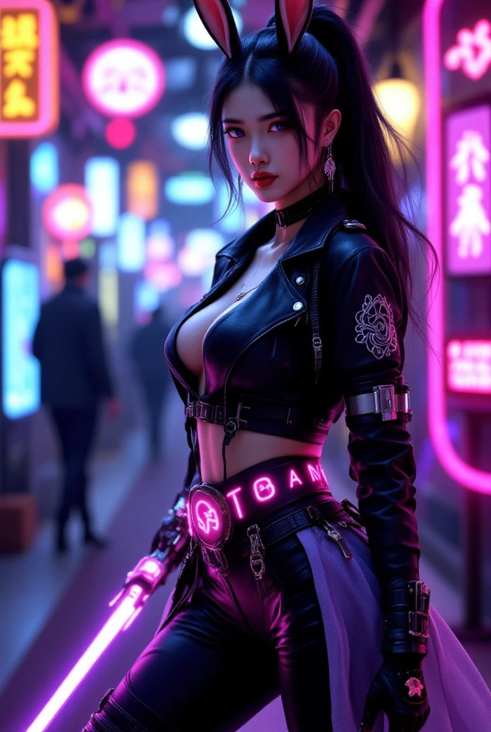 masterpiece, best quality, Confident Cyberpunk Girl, full body shot, ((stand in front of the motorcycle)), Popular Harajuku-style costumes, Bold colors and patterns, eye-catching accessories, Trendy and innovative hairstyles, vibrant makeup, Cyberpunk's dazzling cityscape, Skyscraper, Neon sign, LED lights, Bright and vivid color composition, anime big breast, illustration, Detailed skin texture, Detailed fabric texture, Beautiful detailed face, intricate details, ultra detail.
