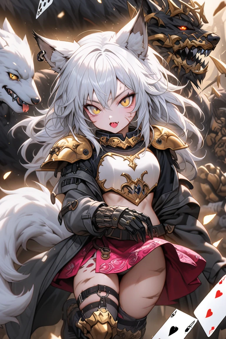 (top-quality、​masterpiece:1.2)、1girl in、Beautiful fece、Beautiful fece、styles、elegent、enticing、A sexy、Beautiful and well-groomed face、beautidful eyes、beautiful hairl、slick skin、((Joan of Arc Alter))Characters of fate,Fashionable with a change of clothes、White hair、Looking at the camera、Create a department、One hand is on his hip((unrevealing clothes))、((Stick the battle flag to the ground))Eyes of Gold、((Black fur coat、Black Armor))、Colossal tits、Big buttocks、femele、 ((Vicious look、Vulgar smile)) ((Background with、karo、battle field))Adults
