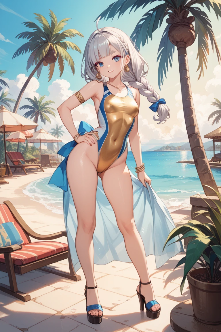 High resolution、Sharp focus、(Super detailed、Very detailed)、(Very detailedな CG ユニティ 8k 壁紙)、(((Bright colors)))、{Best illustrations}、
In Ioikla、Platinum Blonde Hair、Twin tails、hair ornaments、
Complex eyes、Beautiful fine details、Symmetrical eyes、Big eyes:1.5、Captivating eyes、(((Dark Skin、Dark Skin、Light沢のある肌:1.5、Light Skin:1.5、
Sunburned skin、Light沢のある肌、非常にLight沢のある肌、Light沢のある体、Plastic glitter skin、誇張されたLight沢のある肌、Illuminated Skin)))、
(Detailed body)、(Detailed face)、cute、Lewd、erotic、Bold、Camel Toe、
Small breasts、Revealing clothing、Show some skin、Black sheer high-leg one-piece swimsuit、smile、Open your mouth、Wet Skin、(Flying debris、Ultra-high resolution)、Wearing a rainbow aura、目に見えないLight、Amazing shine、Neon orange glow、another world color、Bright colors、Ghostly Effects、((海でswim))、swim、look up、Cumulonimbus、Surrounded by water、reflection、Breathtakingly beautiful clouds、Light、まばゆいLight、映画のようなLight。Coconut Tree、Marine blue sea、White sand beach、