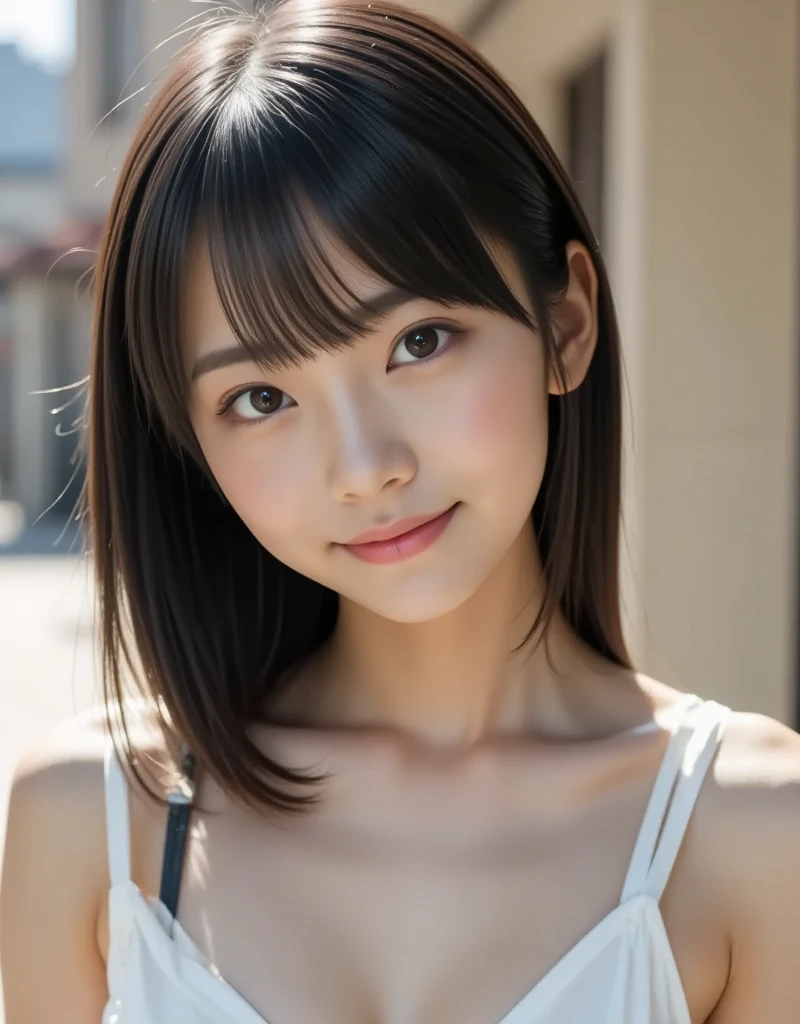 (masutepiece, top-quality、The ultra -The high-definition、Very attractive beauty、Add intense highlights to the eyes、Look firmly at the camera:1.4、Absolutely beautiful bangs:1.4、Brunette short bob hair with bangs:1.4),1girl in, 独奏, A dark-haired, scarf, Hats,, realisitic, looking at the viewers, black eyes of light color, shorth hair, coat, Winter clothes, White headscarf, s lips, lipgloss, The upper part of the body、big eye、Lashes)、((italian roads、ハイパーrealisiticスティック:1.4))、((Shorthair with bangs:1.4、Beautiful bangs with 46 points:1.4、{Gigantic|Big|Huge|Mega} breasts:1.5, cleavage、big eye、Put very strong highlights in your students、very Bigger breasts、gazing at viewer、Very beautiful beauty、Put your ears out、long neck、little smiling、Beautiful teeth、Open your mouth and smile))、28 year old、Very cute supermodel