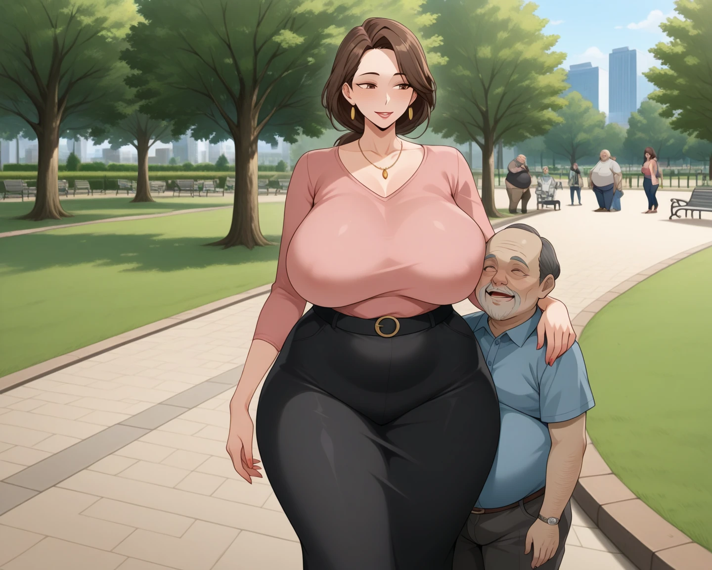 (masterpiece), (Highest quality), (((High resolution))), (Rebis style), (perfect Full Body).
title:((Girl marries homeless old man)). Girl details:(Character - Fumina Hoshino)、Brown Hair_ponytail, (Highly detailed face),Erotic,((bimbo body)),Perfect Breasts,(huge breasts:1.5),,(Perfect body line),Narrow waist, (Dark Skin). Details of Grandpa:(homeless old man),(vagrant old man). Romance,(Girl and Grandpa),two people in love,((The two of us are hugging each other)).