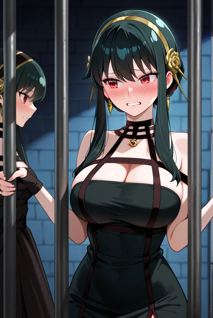 Beautiful girl, huge breasts, inside jail, ((surrounded by men, groped, fondled, breast grabbed)), onlyfans model,, long hair, arms up, bdsm, bondage, :o, shy, blushing, leotard