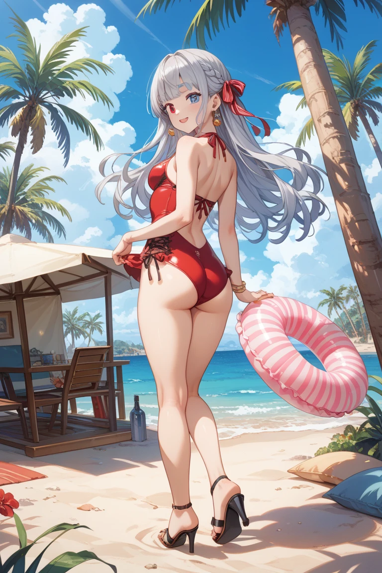 Prinz Heinrich a woman in a red lifeguard outfit sitting on a beach chair, red cap, lifeguard_outfit, bunny ears (masterpiece, realistic, best quality, 1girl:1.3), (extremely intricate:1.2), beach background, <lora:prinzheinrich:0.7>