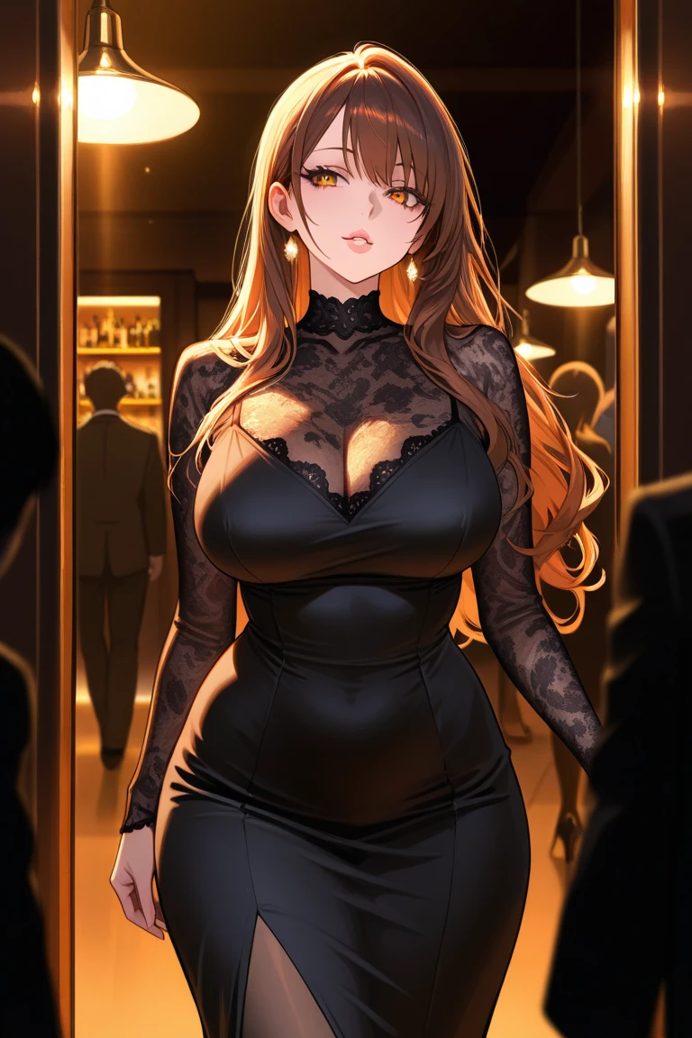 anime, beautiful face, highly detailed face, 2 accurate legs detailed eyes, highly detailed background, perfect lighting, accurate arms, accurate hands, accurate fingers, beautiful blonde hair, full body, 1girl, solo, ruby hoshino, oshi no ko, indoors, detailed heels, black heels, detailed thighhighs, absurdres, high res, ultrasharp, 8K, masterpiece, looking at viewer, teasing smile, elegant pose, clubbing, in a nightclub, beautiful nightclub outfit, beautiful pencil skirt, one hand near face 