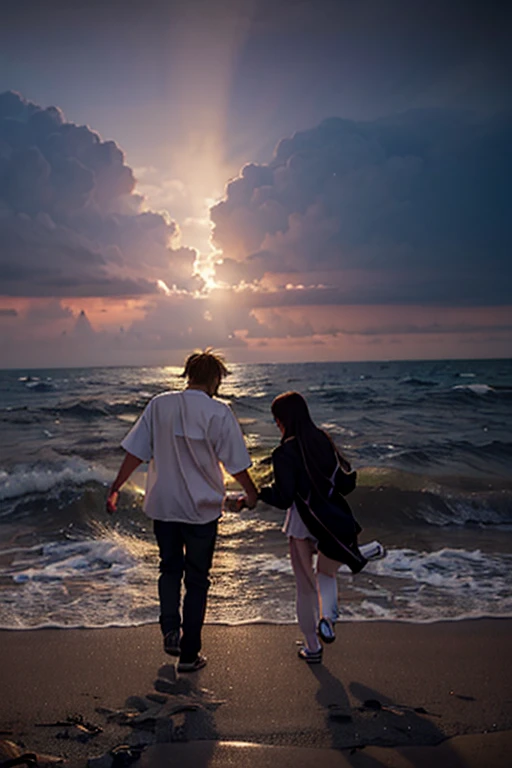 they are walking along the beach at sunset with their cell phones, couple, romantic couple, at the sunset, at golden hour, calm feeling, at the golden hour, taken at golden hour, wonderful scene, warm glow, romantic, sun setting, in the evening, golden glow, with sunset, romantic!!!, serene emotion, in the sunset, morning golden hour