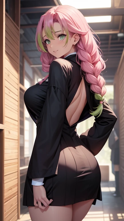 Arad woman poses with green hair and red jacket, photorealistic anime girl rendering, 2b, 2 b, Anime girl in real life, seductive anime girls, Anime girl cosplay, back stance, Surrealism female students, Backshot, Sexy style, Surrealism female students, ecchi style, mikudayo, Photorealistic anime,Thong clipped