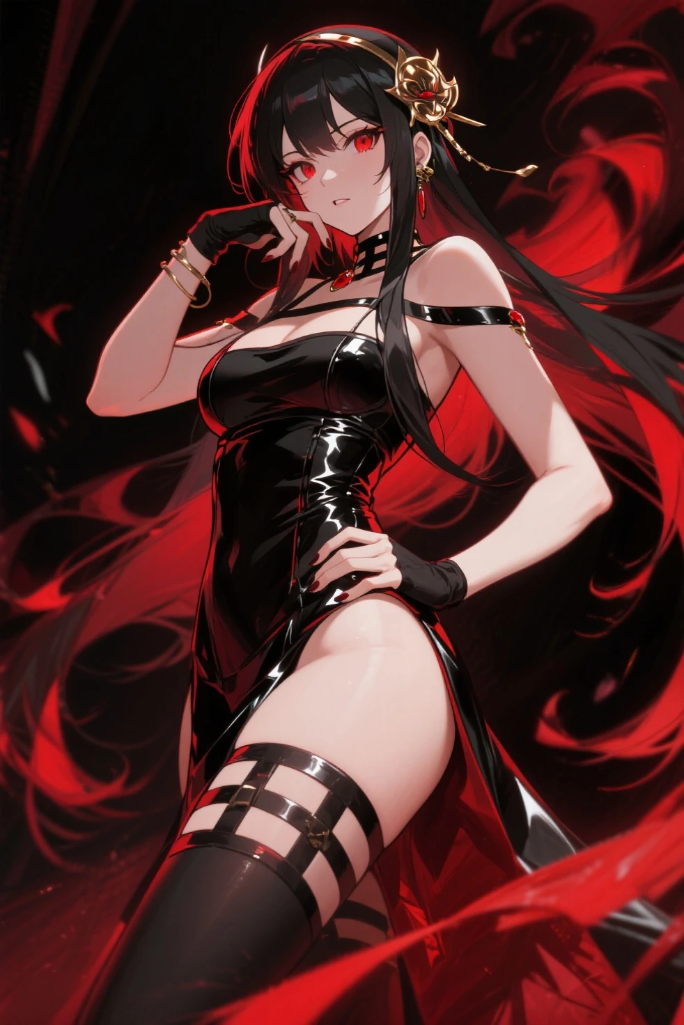 disaster々A close-up of the demon that shines brightly's eyes, Dark and chilling elements of a horror movie, perfect masterpiece, High quality, High resolution,Singing with a microphone,Two Women