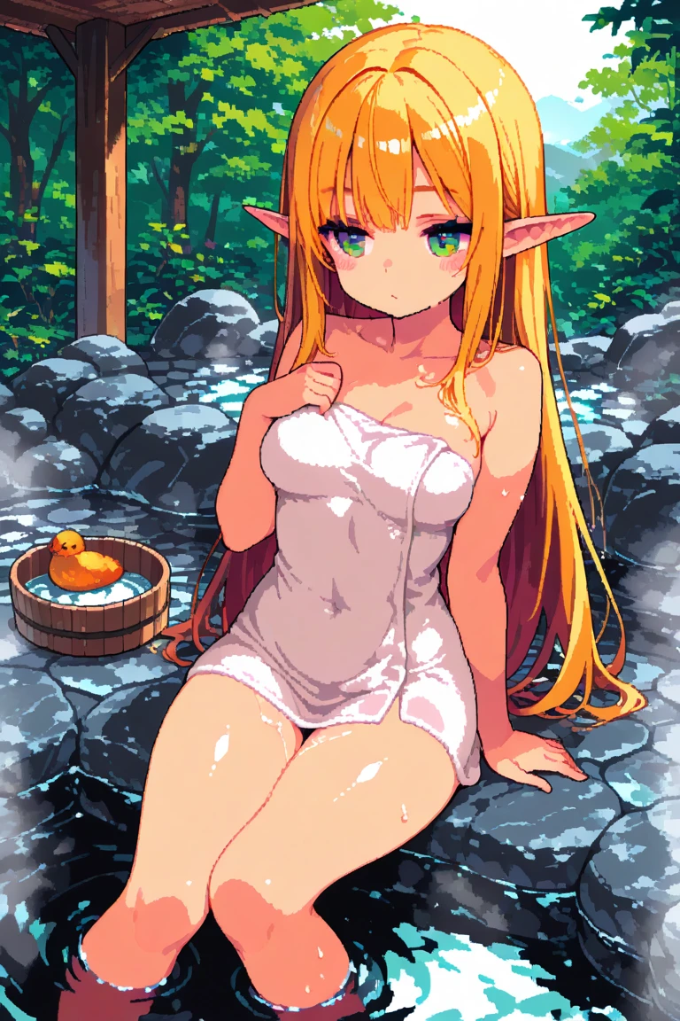 Anime girl. Long orange hair. Green eyes Outdoors. Ocean, water. Thunderhead, sunset, lightening bolts, lightening hitting water. Nude, Nudity, ((2:1massive breasts)), visible nipples. Visible vagina. Oozing. 1character. (1girl). wet skin, dripping wet. Freckles. Solo. Alone. Wind blown hair. Sultry expression, sexy pose, kneeling. legs apart. Tan skin, elf ears. Tropical Island. Thunderstorm. raining. Wet hair. Full body, long legs.