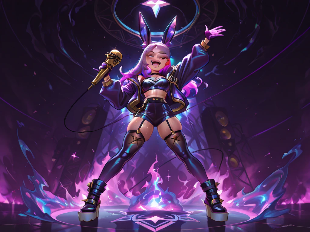((Cinematic light, Best quality, 8k, Masterpiece :1.3)), 1girl, Beautiful woman with thin abs :1.4, (purple hair, small breasts :1.3), rope panties, bra :1.2, hopefully falling, seductive open lips, sofa, ultra-detailed face, detailed eyes, double eyelidwork, best quality, Neeko, hair ornaments, hair flower, body paint, calango tail, trying to be sexy,(( golden bunnysuit)), showing sweaty armpits, steamy, teasing,