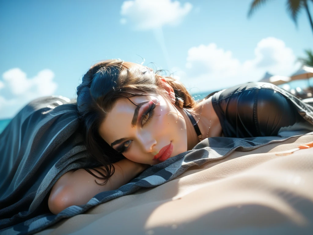 A woman pants jeans blouse cold long hair on the bottom of the sea, oceano, water sleeping, meio escuro, dark at night hyper realistic