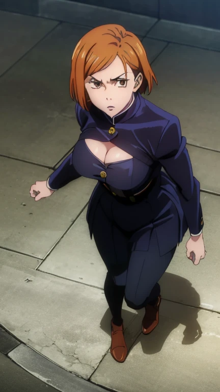 a beautiful anime girl with huge breasts, Maki Zenin | Jujutsu Kaisen, highly detailed, 3D render, masterpiece, photorealistic, hyper realistic, extremely detailed, cinematic lighting, vivid colors, soft lighting, realistic textures, delicate features, elegant expression, dynamic pose, beautiful background scenery, nude