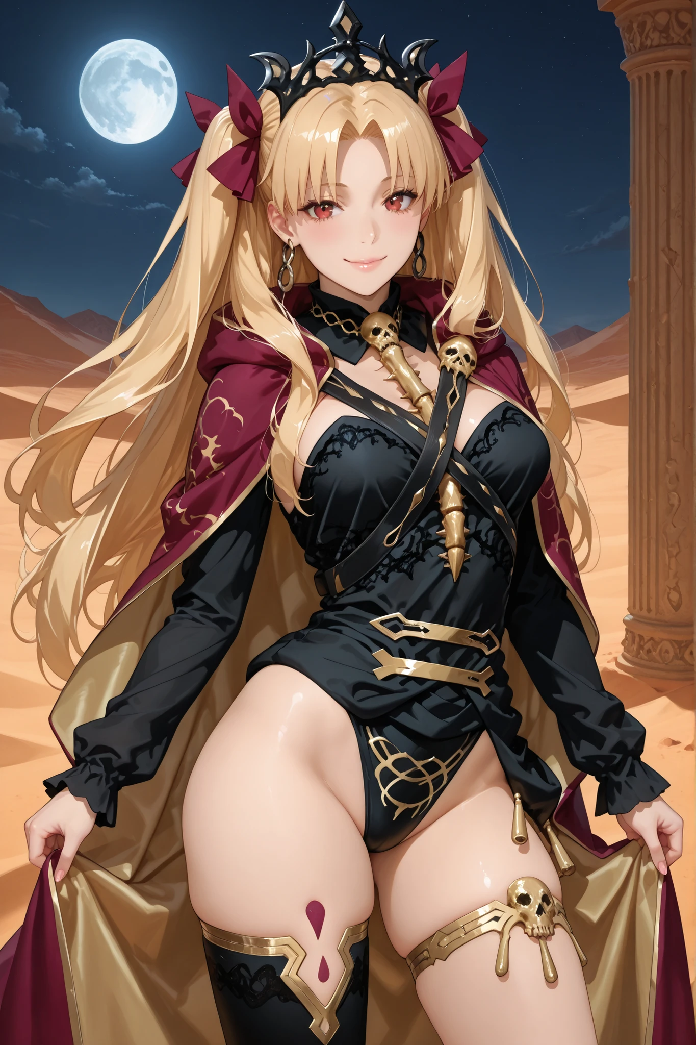 Blonde Anime woman happy on a beach, dresed like a nun, revealing clothing