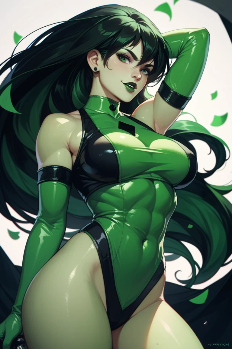 Conjoined shego with three heads, four big siliconed tits six arms