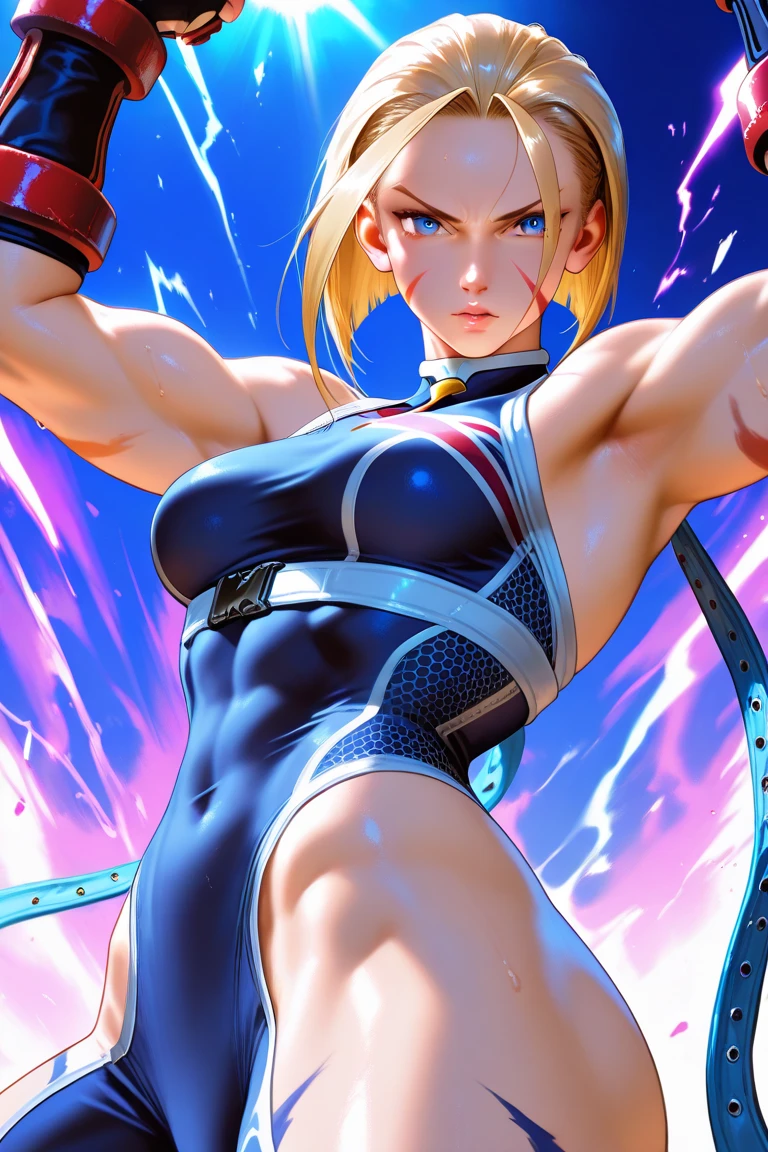goku super saiyan,sexy woman version,little clothing,dramatic glow,apocalyptic background, en fondo esta el dragon shenlong, realista, obra maestra, hiperrealista, detalles perfectos, blue eyes small and beautiful buttocks, traje sexy con el logo de Kamisama, mujer hermosa, luna llena y grande en el fondo, poderosa, Kamehameha