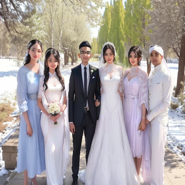 Women and men, trios, (4k, best quality, masterpiece), (realistic, realistic), Latin men and women wedding photos,