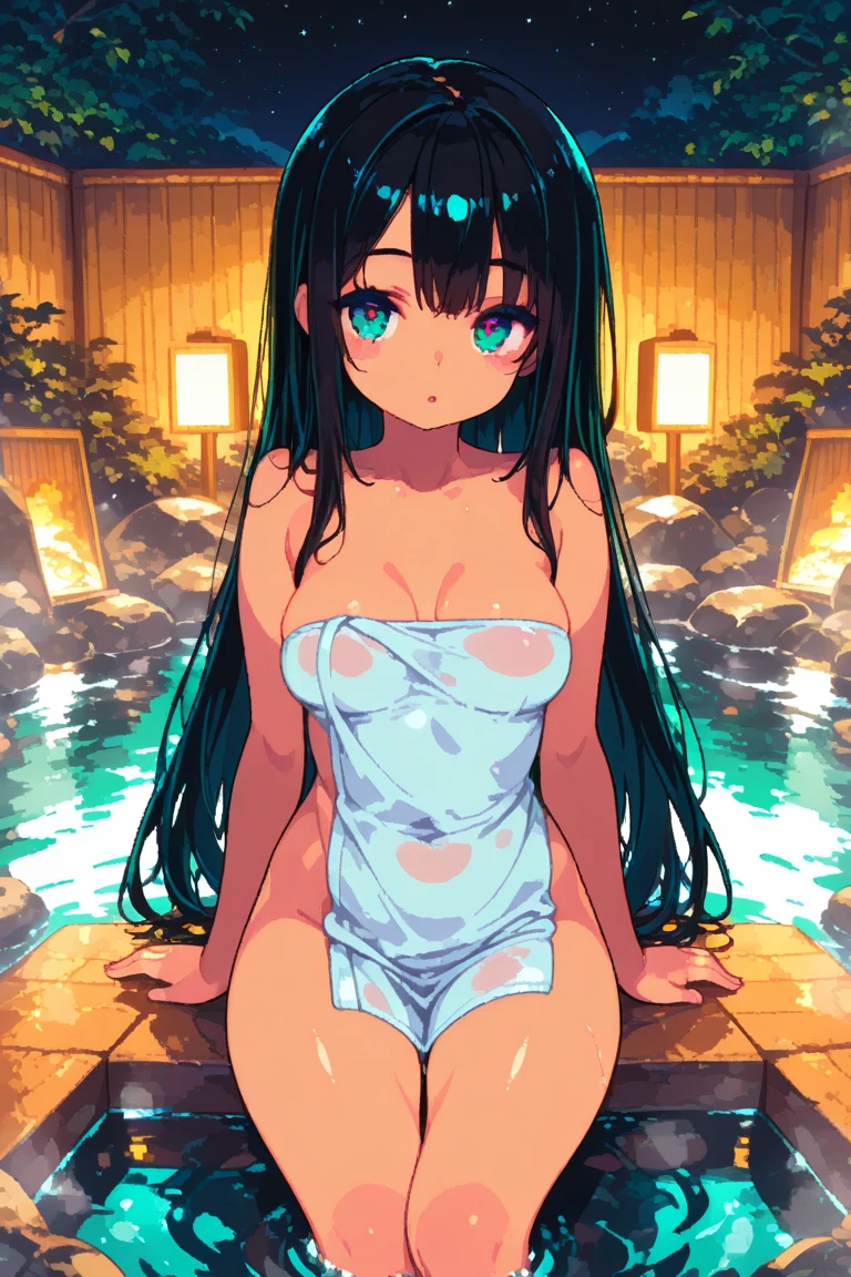 Francesca Lucchini、Detailed Description、high resolution、One Girl、Tan Skin、Small face、Thin legs、Small waist、Black Hair、long hair、Twin tails、(blush)、Troubled face、Completely naked、Nipples are visible、Large hot spring、On all fours、Looking up