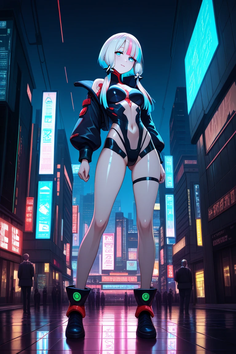 3girls, giantess art, highly detailed giantess shot, giantess, most detailed, perfect face, two legs, five fingers, short hair, beautiful girl bigger than a skyscraper, wearing rimless glasses, smiling, huge breasts, swimsuit, stiletto heels, under heavy attack, very small metropolis, miniature metropolis, full body depiction, GTS, giga giant, trampling city, crush city, tiny city, micro city, high resolution, best quality, masterpiece,