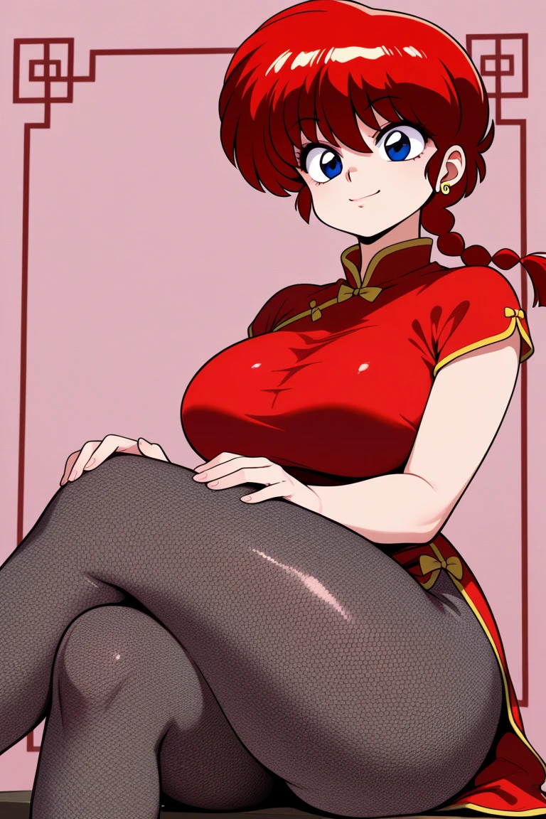 RanmaChan, cabello rojo, Cabello con trenza, ojos azules, ojos detallados, gateando en el piso, Costume】【Cosplay】More Revealing Sideless China Dress, saltando de felicidad, cara alegre