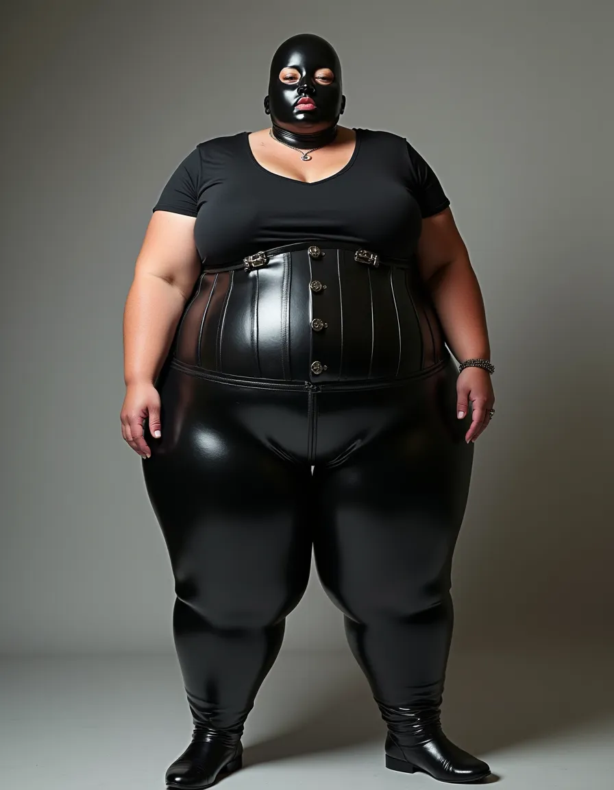 make a raver gummy bear, leather harness, tattoos, piercings,