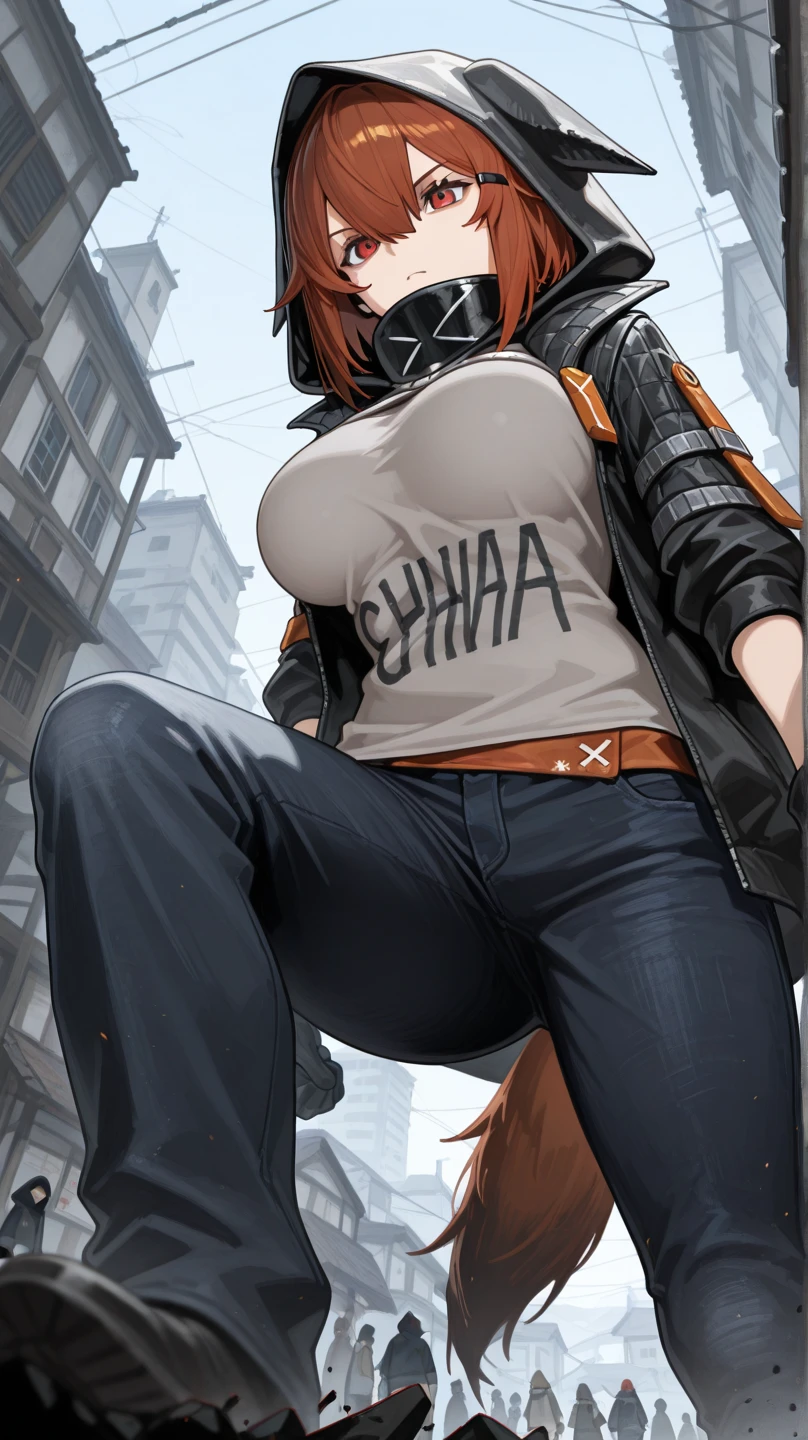 (zPDXL2), score_9_up, ((adult)), (Human:1.2), (female), with Center parted long black hairstyle, (wearing half mask, covers the 1eye), Top with a zipper, shows stomach, trousers, thigh visible, show legs, scene background, BREAK
AissistXLv2, unaestheticXL_bp5, SimplePositiveXLv2, zPDXL2 PonyXLV6_Scores