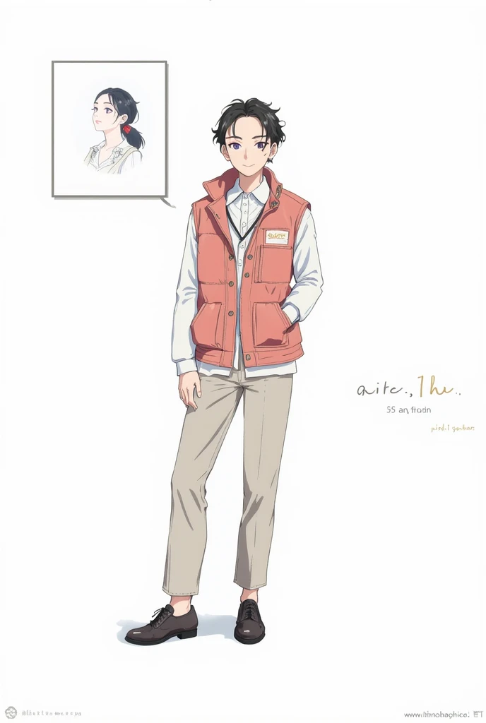 Pretty Girl, beautiful minimalist clothing, THIN GIRL, good anatomy ,cute bangs, comfortable clothing, manga anime, High Quality, elegant jacket , pastel colors , winter outfit, aesthetic , smile, clothes casual- formal,high resolution, Girl shoes detail, slightly elegant