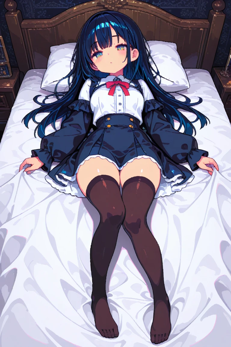 (masterpiece、Best image quality、High resolution、Perfect artwork、Image of a perfect woman、1 girl、alone)、
(Health Room 1.2)、(Sleeping in bed:1.4)、((Low Angle:1.5))、(Very close relationship: 1.2)、
I can see your chest、Beautiful breasts、Showing off her sexy breasts、No bra、Beautiful panties、Panty shot、Spread your legs、
uniform、Beautiful school girl、White shirt、Best、mini skirt、White loose socks、