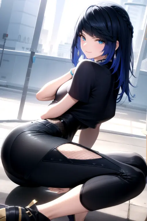 bonita chinesa,standing on her feet,Incline-se para a frente com o peito firmemente contra as pernas,unparalleled beauty,Shiny rubber pants,oversized buttocks,round buttockeautiful buttocks,upturned buttocks,Single hairstyle ponytail,cabelos pretos,pernas delgadas,salto alto,Gentle and shy face,laughing from the heart,耳Nipple Ring,colar,Correnteehind the perspective, shows off her big ass
