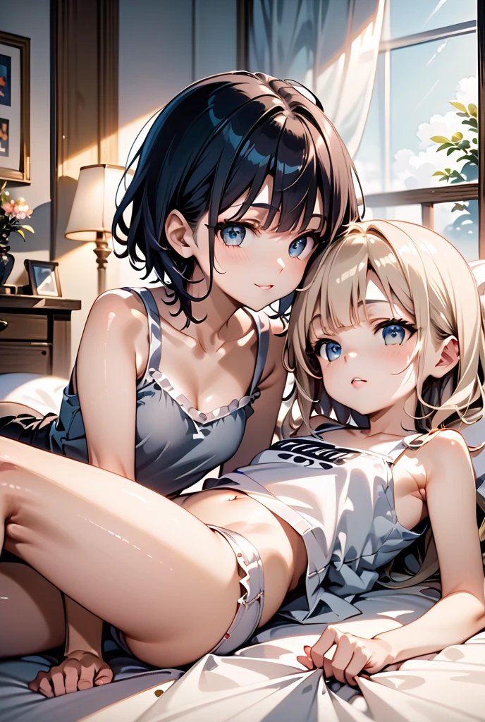 highest quality,8k,detailed,F cup bust、Big Breasts、Very cute face、Beautiful thighs、Best Beautiful Legs、Slim and beautiful arms、Slim body、Very white beautiful skin、((((1 person、looking at the camera、smile、Thin white bikini、smile、In the background are the urban buildings of Tokyo、Lie down、Hotel room、Stick your butt out、Window、On the bed、Very bright room))))、I can see the deep blue sky、The atmosphere is very bright and lively.、The woman is at the center of the image。