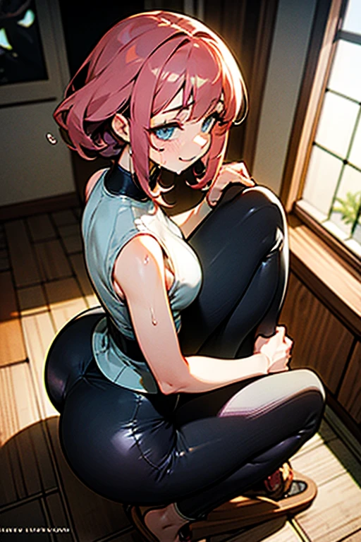 1girl, young, cute, short, from the back, small breast,small buty, tight onepiece swimsuit, chibi 