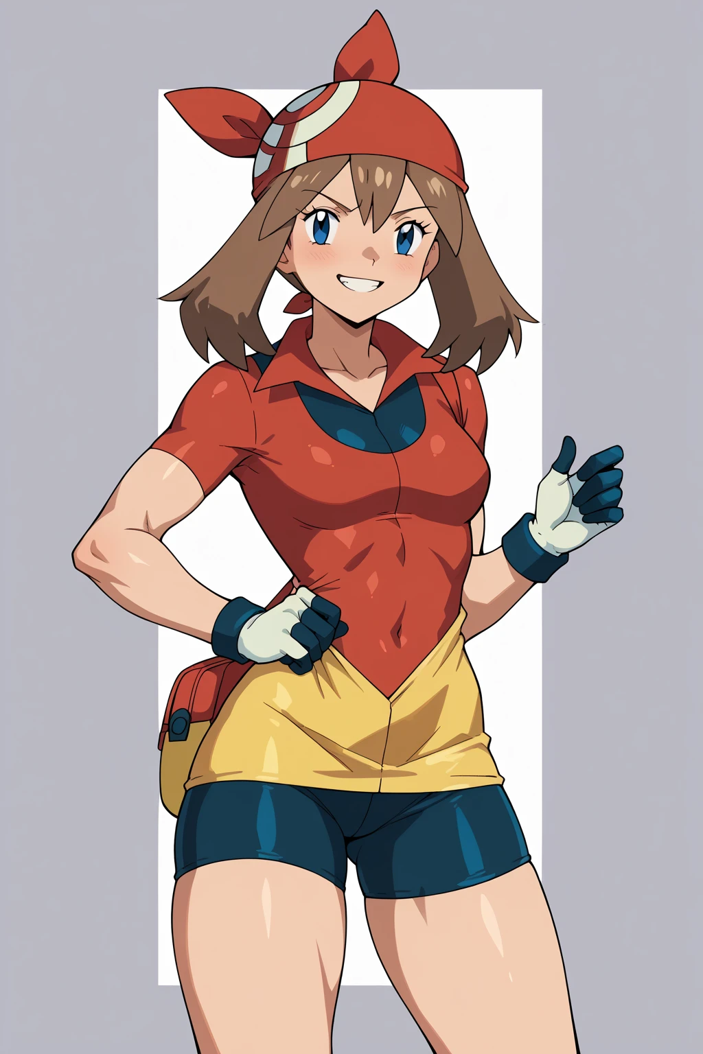 ((Girl having intense vaginal sex with man:1.3)), One girl, 22 years old, May Pokemon, red bandana, Brown Hair, short hair, Blue eyes, Big Breasts, Chest cleavage, Bounce, Thighs, indoor, 32K,Super detailed,Ultra-detailed, The perfect Mei, Red clothes,Navy blue leggings under a short white skirt, Mei's outfit, whole body, , {{A Pokemon trainer sees May passing by and has Metamon transform into an adult May and engage in intense vaginal sex with her.}}, NSFW