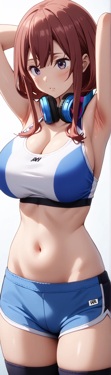 blue hair、short bob、shorts、abs、big breasts、police officer、Bewitching、toned legs