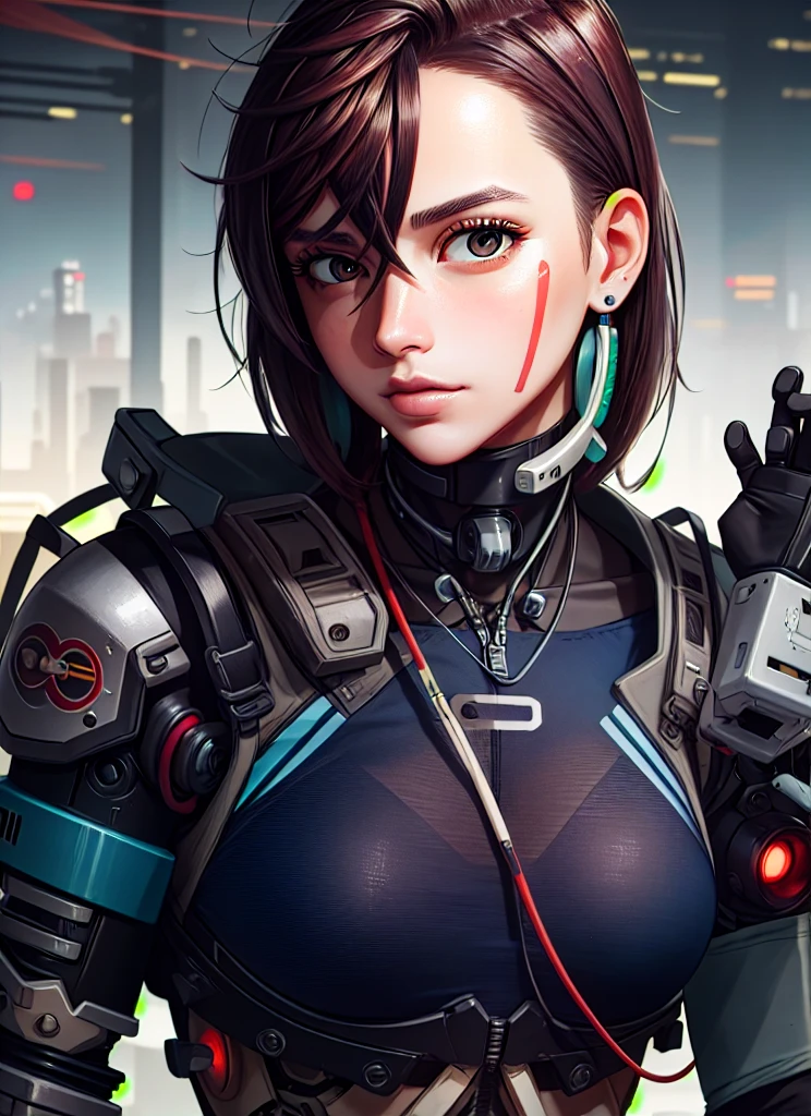 Highest quality，Outstanding details，Ultra-high resolution，（Fidelity：1.4），The best illustration，Favor the details，close up，A mech girl，He has a delicate and beautiful face，（（Red and white semi-mechanical body：1.8）），Sexy，Cleavage，Black Ninja Mask，side，Cyberpunk，Futuristic，Mechanical aesthetics，Complex machinery，The background is a high-tech lighting scene in the future city，Unreal Engine 5，Perfect detail rendering，Octane Rendering，Ultra HD