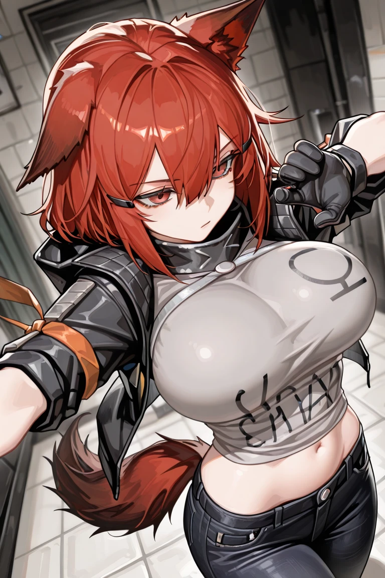 masterpiece,the best_quality,
Soroya,
towns,hairy,fox,Big breasts,Gray skin,Gray fur,red hair,cute,teenager,Show belly,Sweatpants