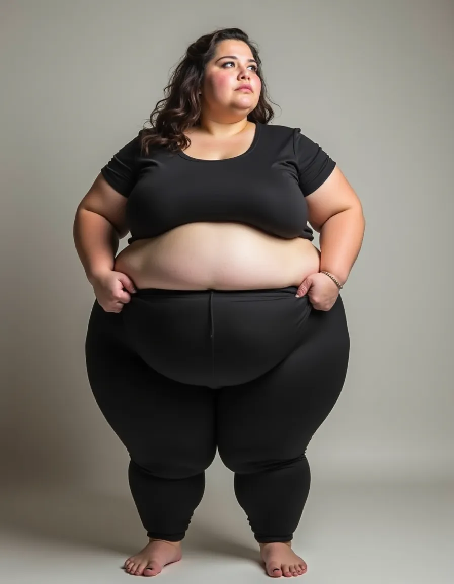 ((best quality)), ((masterpiece)), (detailed), perfect face, araffe woman thick and thight long pants posing for a picture, curvy model,, curvy hourglass figure, sexy longest hand t-shirt, thicc, beautiful full body shot, soft curvy shape, in a longest hand t-shirt, a beautiful woman , bbwchan, , armpits, there is a old woman posing in a dark room with a maroon burka clothes , 43 years old, thick body, beautiful thick female, wide hips, thick legs, she has a jiggly fat round belly, thick thighs, curvy hourglass figure, thicc, curvy model, widest hips, hyperrealistic full figure, bbwchan, voluptuous body, thick, tattooed body, tattooed hands, hena on arm, hena in belly, Burka girl, muslim clothes, 43 years old woman. Burka chubby woman, chubby cheeks, wearing a sneakers, bob hairstyle, thick neck, short neck, there is a woman random pose red-brown hijab, bbwchan, thicc, brown hijab outfit, brown hijab fashion model, korean girl, korean woman, wearing brown robe, full length shot, alluring plus sized model, japanese goddess, clothed in hooded, voluptuous and arousing, portrait shot, curvy model, voluptuous body, wonderful, nene tanaka body , bbwchan, The overall atmosphere is smooth , haunting illustrations, extremely high-resolution details, photographic, realism pushed to extreme, fine texture, 4k, ultra-detailed, high quality, high contrast, red sneakers , cold atmosphere ,, 8k resolution , ultra-detailed resolution , wearing long thight pants, random pose with full body , full body, diamond necklace , wearing a watch , thick arm, thick cheeks , wearing a gold Bracelet