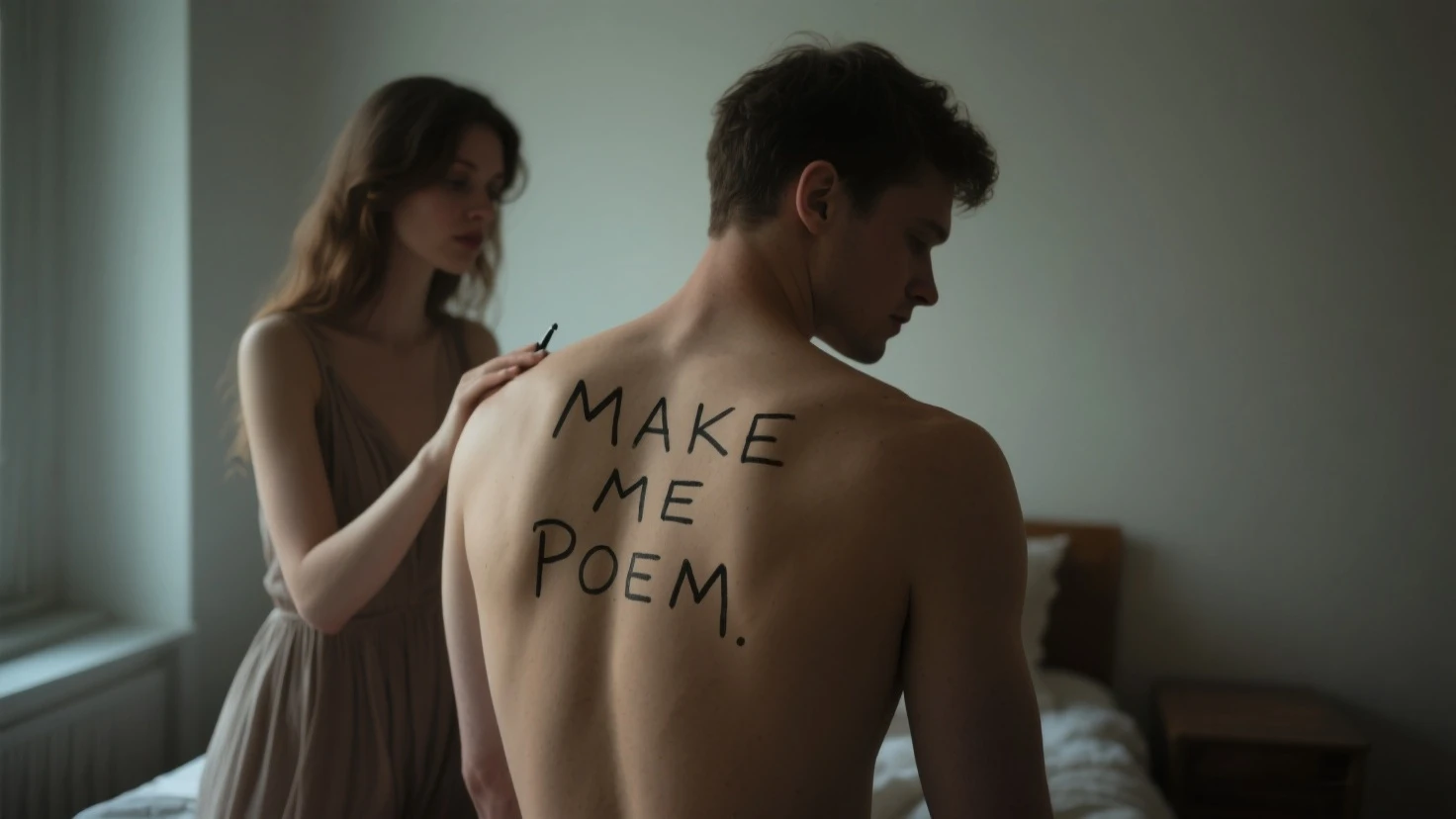 In the image, green and red neon lights illuminate the body of a boy lying on a bed with no underwear or covering. His prominent and attractive buttocks are centered in the picture. Just above his buttocks, exactly on the two dimples of his lower back, the tattooed text "TaeHaVincent" is visible.