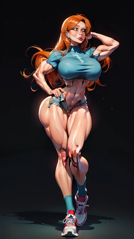 Super detailed、highest quality、Best image quality、masterpiece、8K、Anime Face、A kind smile、Open Mouth、Sparkling Blue Eyes、(Long blonde curly hair:1.4)、Wearing a maid headband、(SFW huge body)、(((Rear view)))、Cowboy Shot、(Wearing a white thong:1.5)、Muscles of the whole body、Hands on hips、Stick your ass out